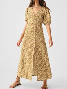 Faherty Havana Maxi Dress in Golden Theodora Floral M Medium Yellow Cottagecore